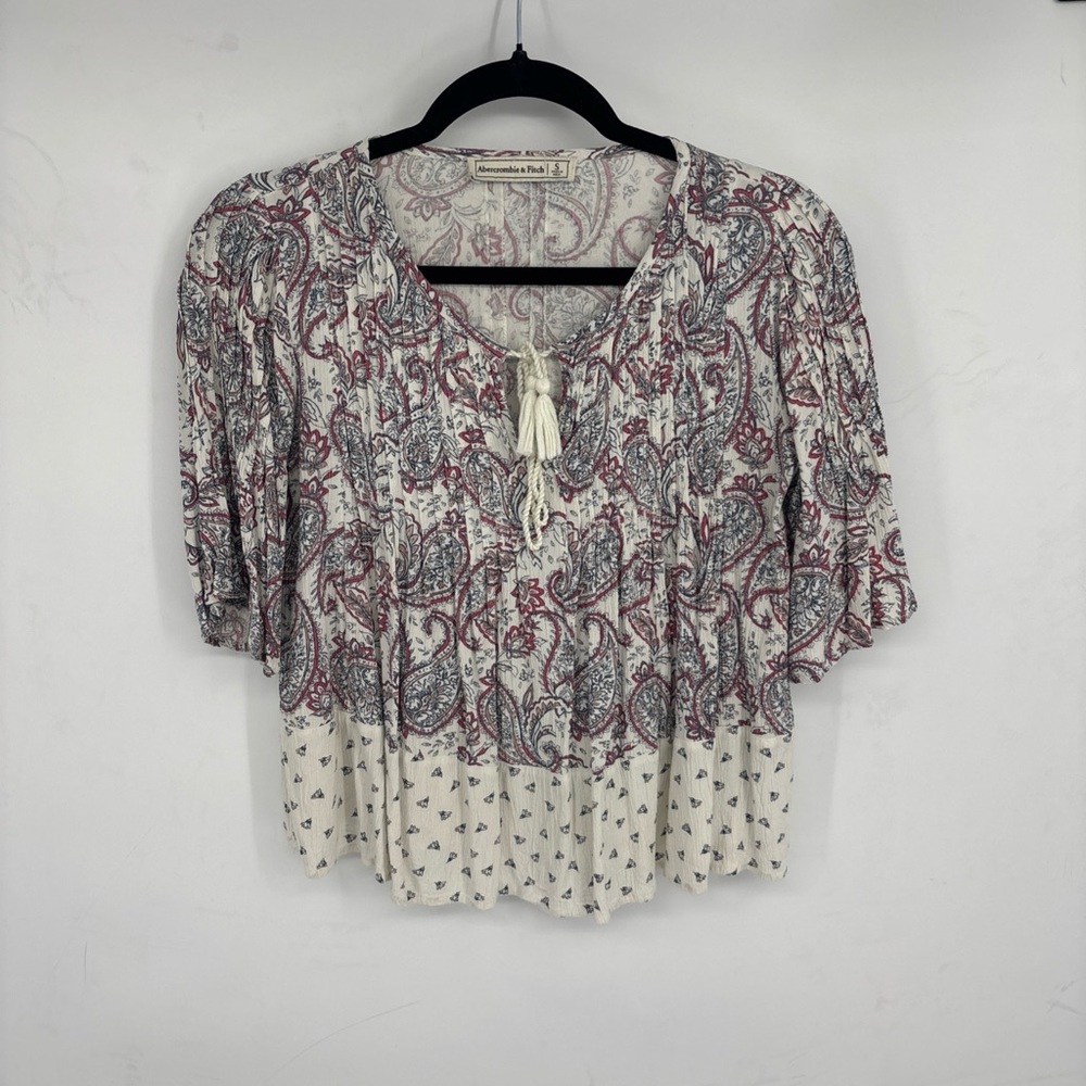 Abercrombie & Fitch Red and Cream Paisley Blouse